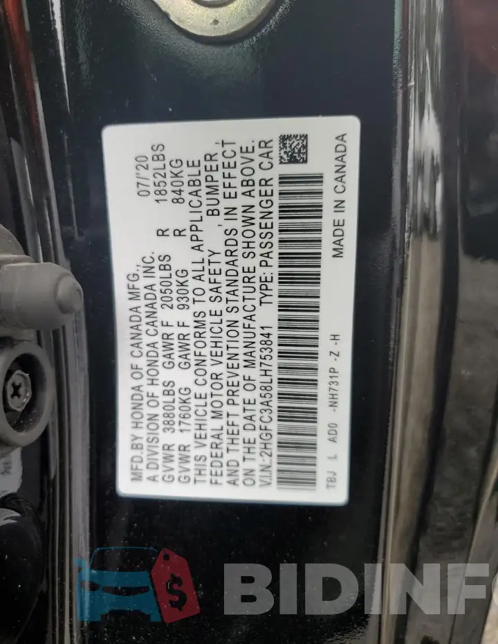 2HGFC3A58LH753841 Photo# 13