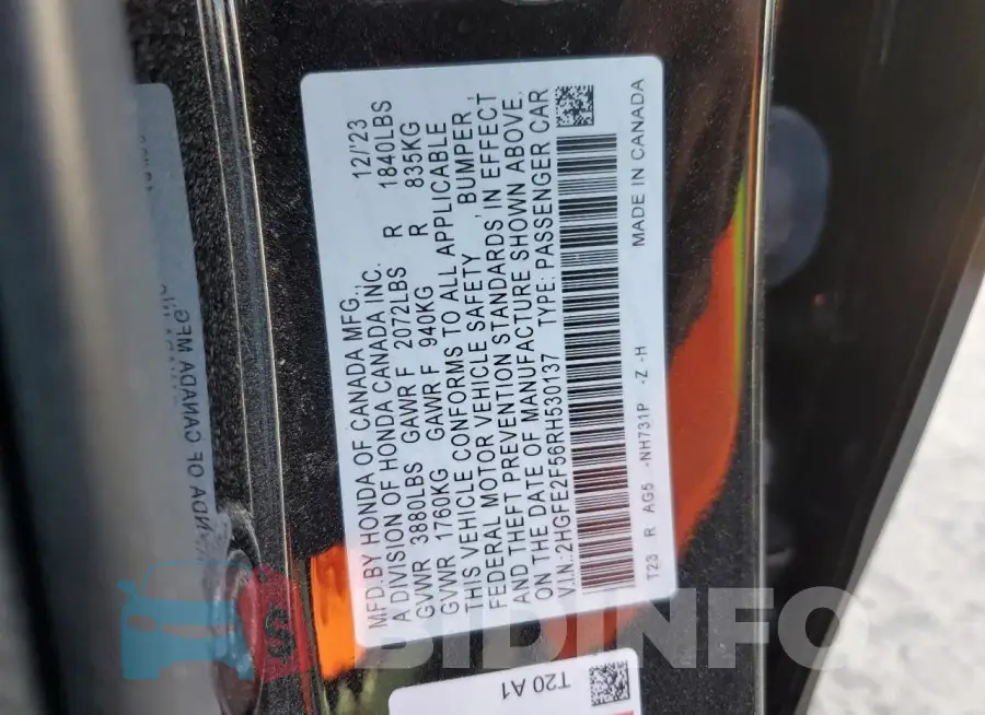 2HGFE2F56RH530137 Photo# 12