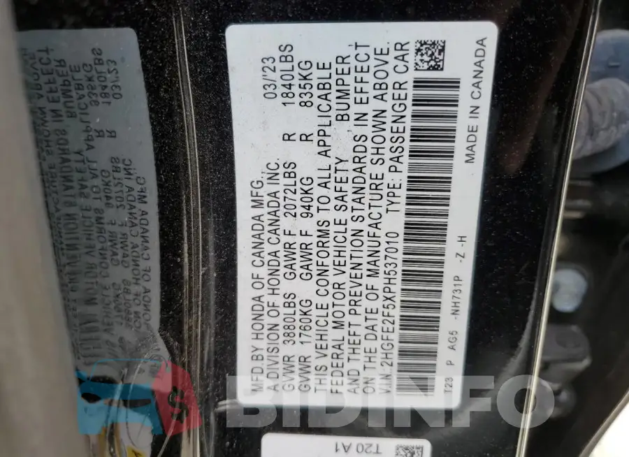 2HGFE2F5XPH537010 Photo# 12