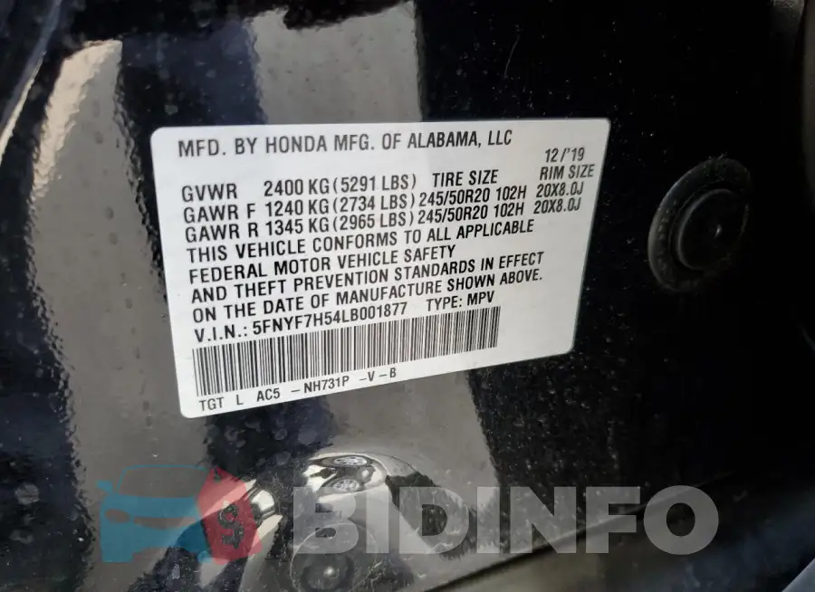 5FNYF7H54LB001877 Photo# 13