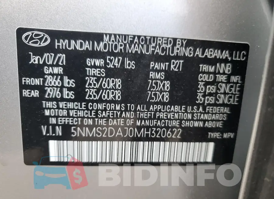 5NMS2DAJ0MH320622 Photo# 14