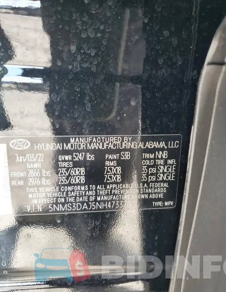 5NMS3DAJ5NH473320 Photo# 13