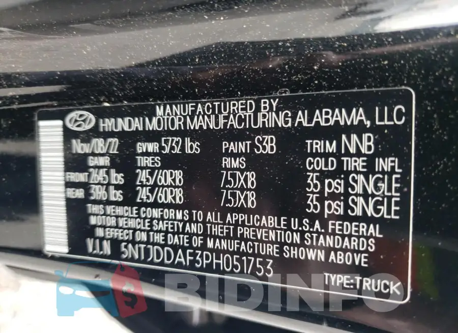 5NTJDDAF3PH051753 Photo# 13