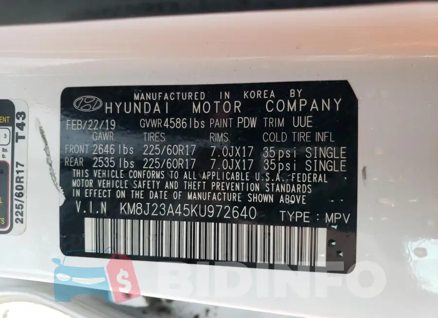 KM8J23A45KU972640 Photo# 13