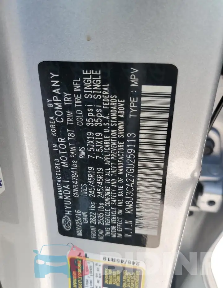 KM8J3CA27GU259113 Photo# 11