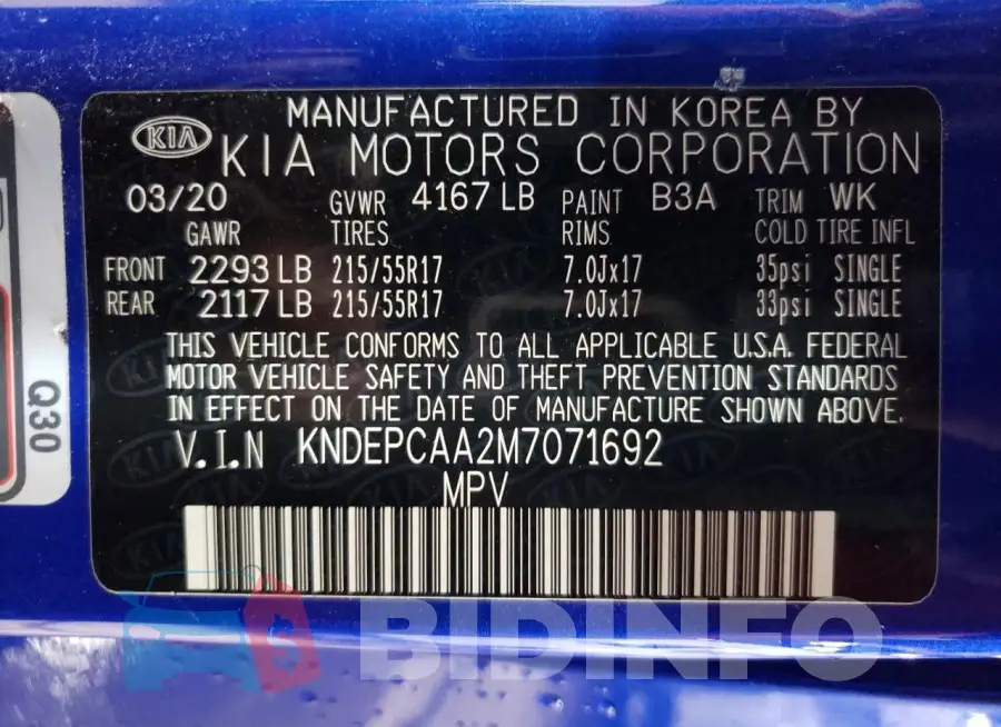 KNDEPCAA2M7071692 Photo# 13