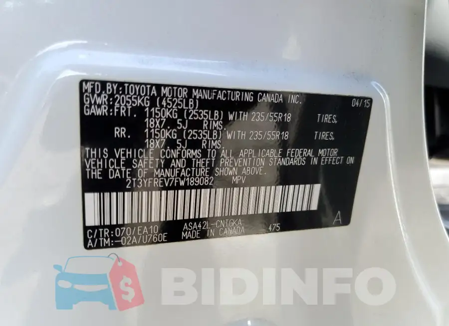 2T3YFREV7FW189082 Photo# 13