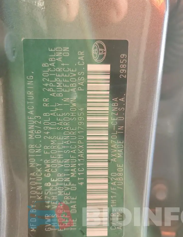 4T1C11AKXPU179954 Photo# 13