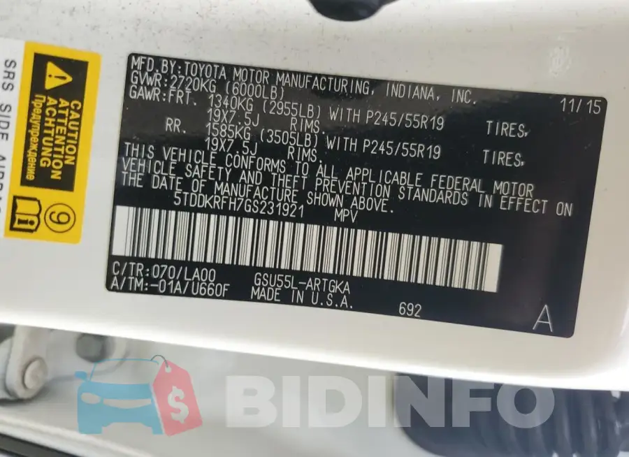 5TDDKRFH7GS231921 Photo# 13