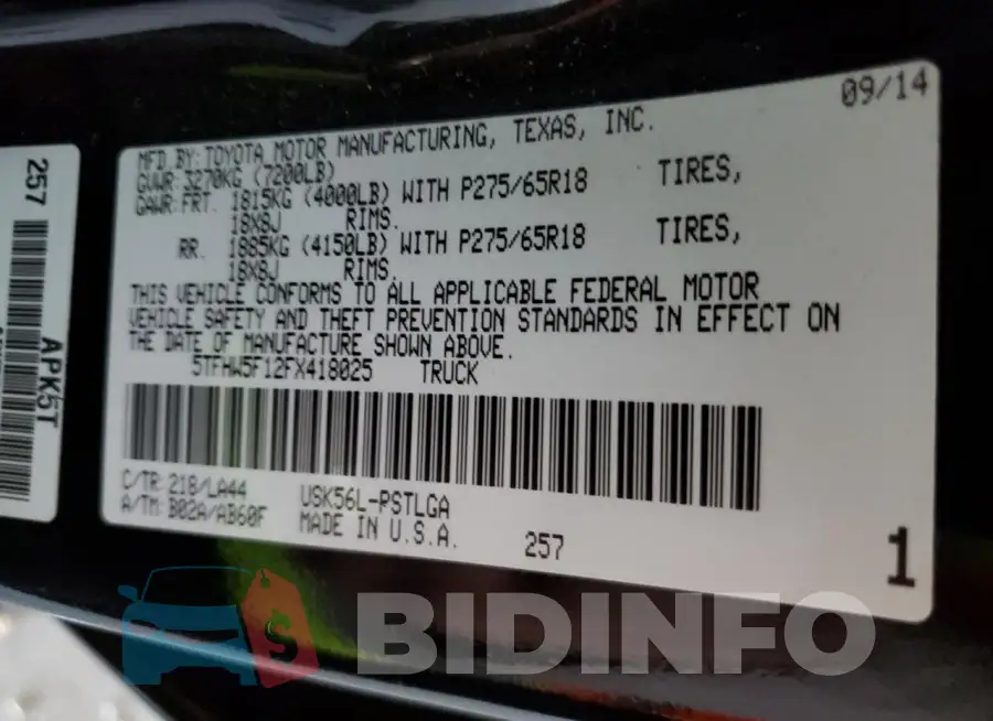 5TFHW5F12FX418025 Photo# 12