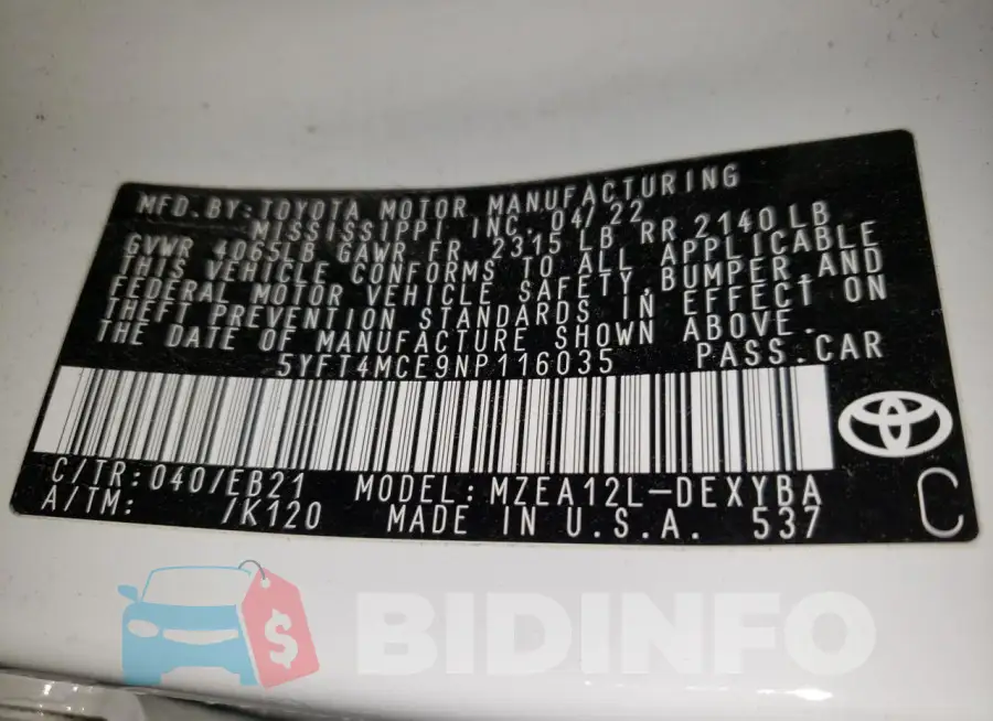 5YFT4MCE9NP116035 Photo# 13