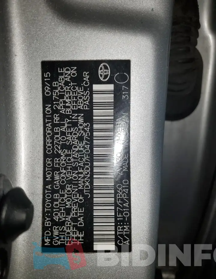 JTDKN3DU7F0477543 Photo# 12