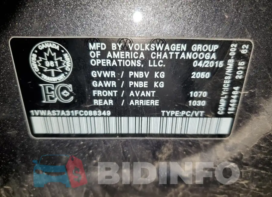 1VWAS7A31FC088349 Photo# 12