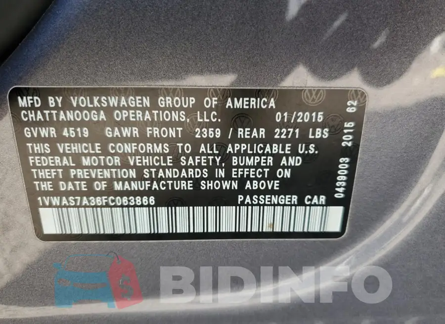 1VWAS7A36FC063866 Photo# 13