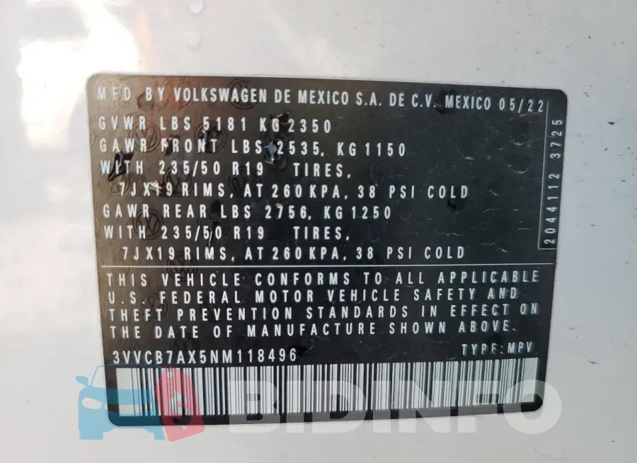 3VVCB7AX5NM118496 Photo# 14