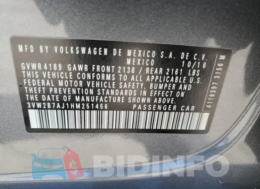 3VW2B7AJ1HM251456 Photo# 12