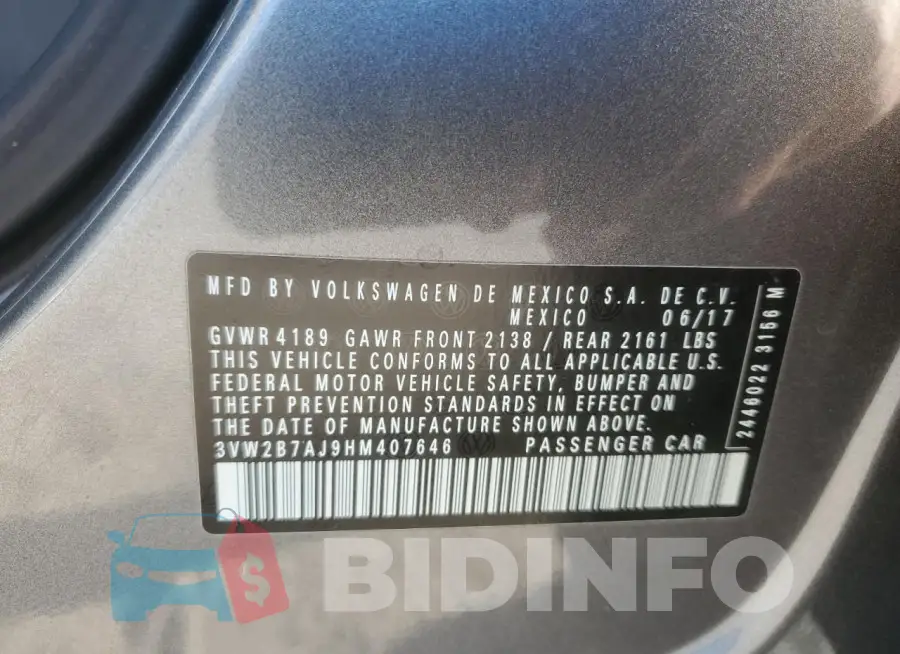 3VW2B7AJ9HM407646 Photo# 12