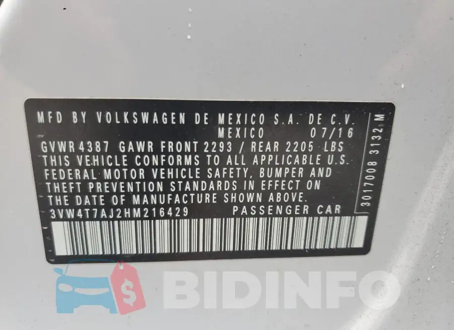 3VW4T7AJ2HM216429 Photo# 12