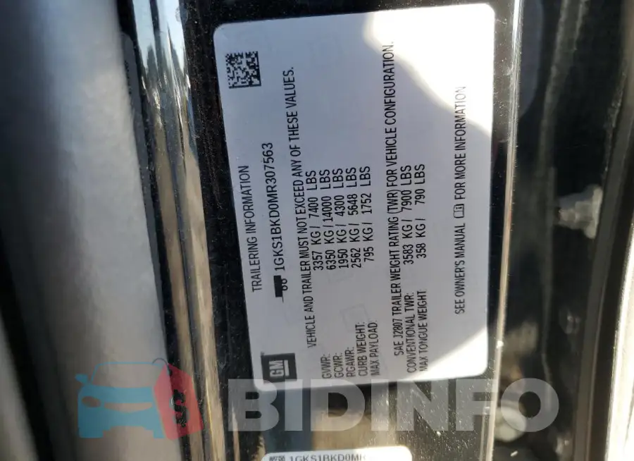 1GKS1BKD0MR307563 Photo# 13