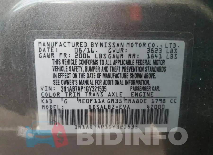 3N1AB7AP1GY321535 Photo# 12