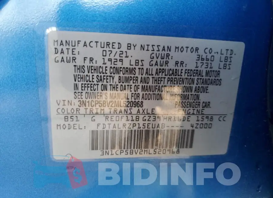3N1CP5BV2ML520968 Photo# 13
