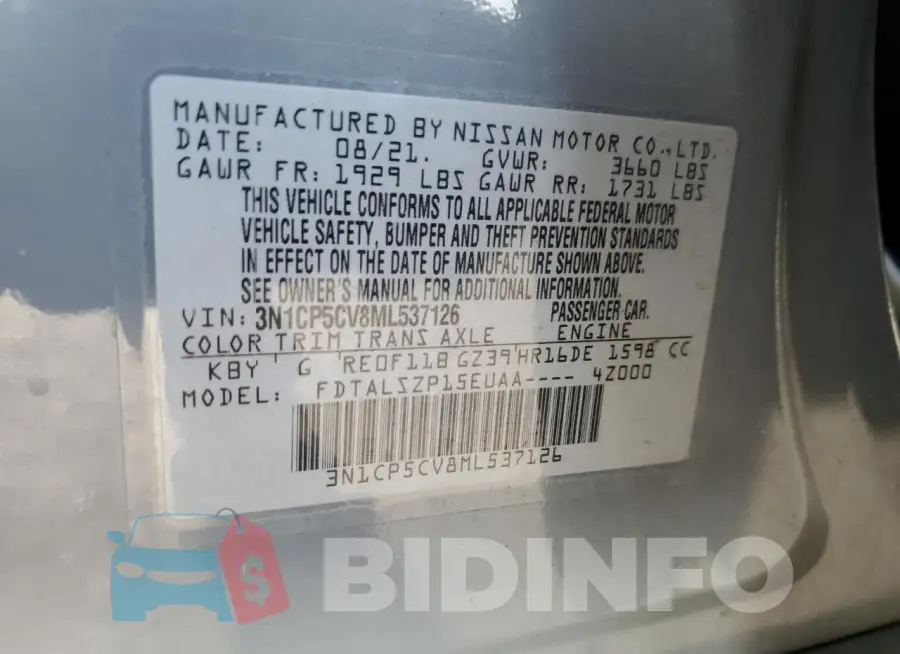 3N1CP5CV8ML537126 Photo# 13