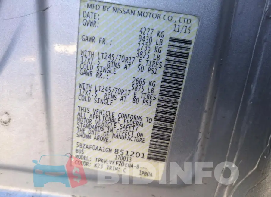 5BZAF0AA1GN851201 Photo# 12