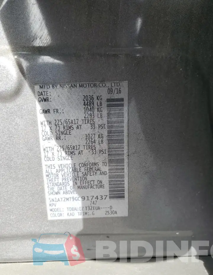 5N1AT2MT9GC917437 Photo# 13