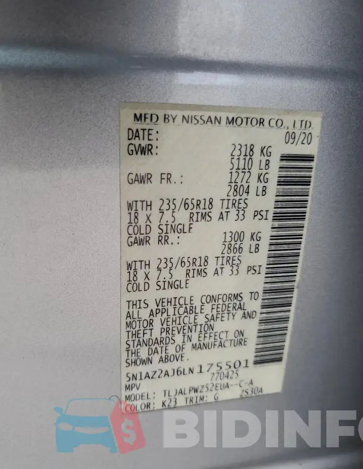 5N1AZ2AJ6LN175501 Photo# 14