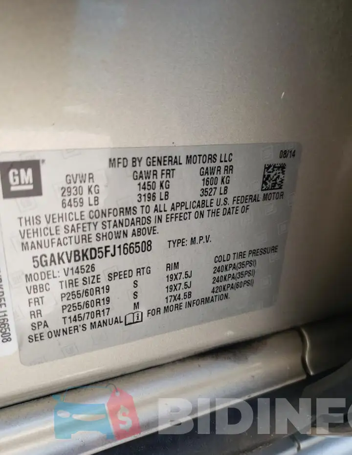 5GAKVBKD5FJ166508 Photo# 13