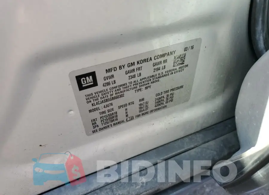 KL4CJASB5GB660302 Photo# 13