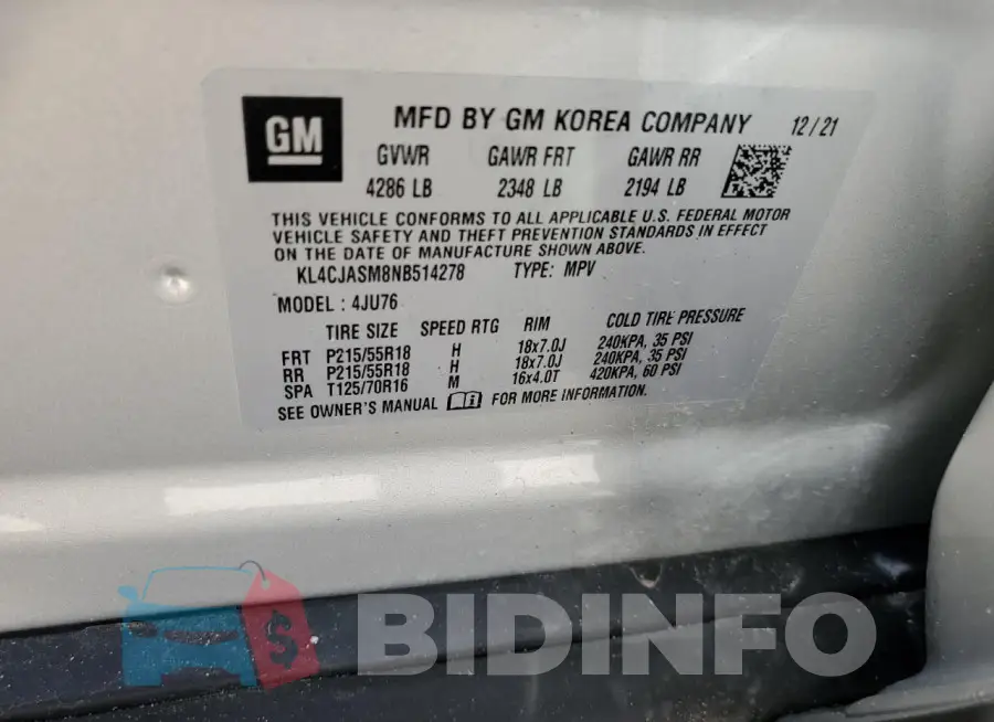 KL4CJASM8NB514278 Photo# 13