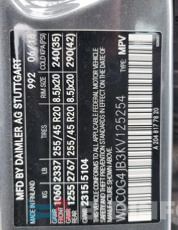 WDC0G4JB3KV125254 Photo# 13