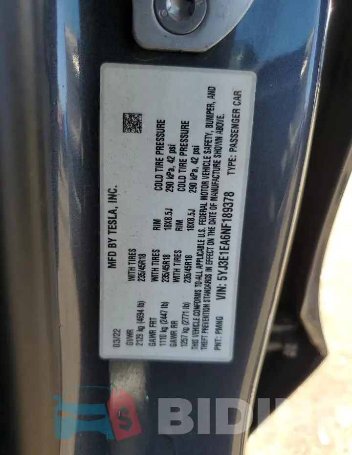 5YJ3E1EA6NF189378 Photo# 13