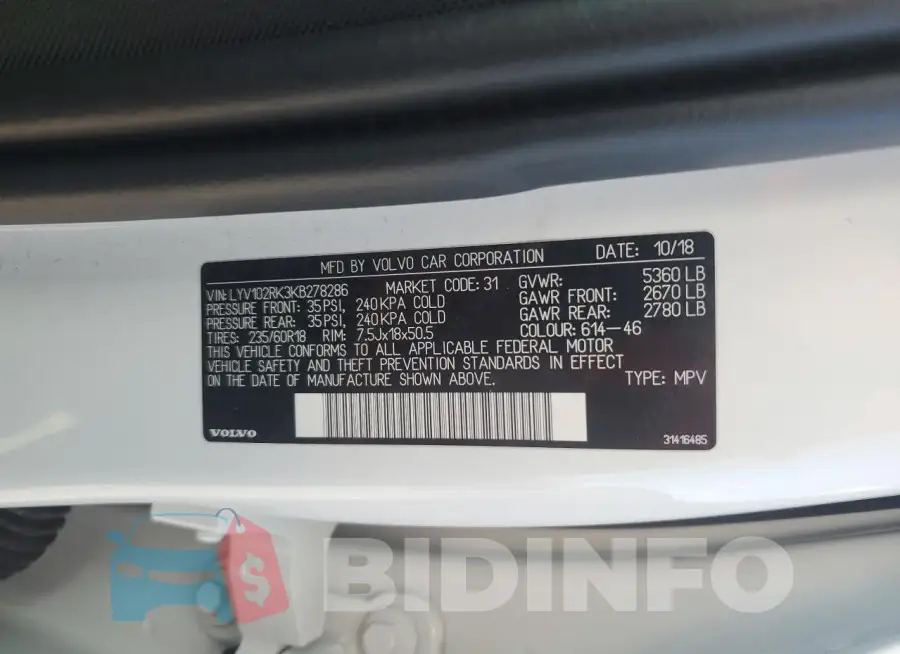 LYV102RK3KB278286 Photo# 13