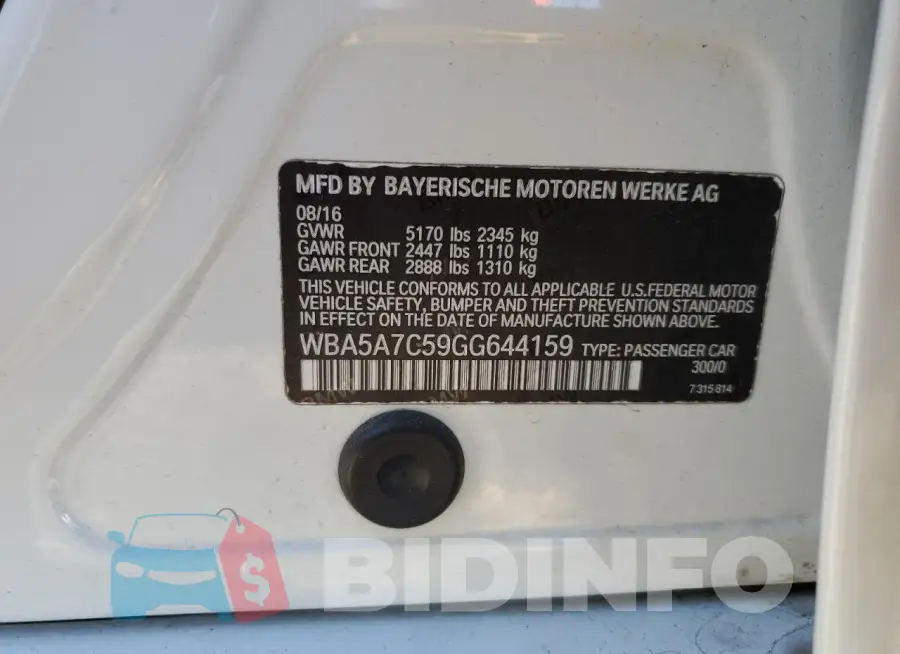 WBA5A7C59GG644159 Photo# 13