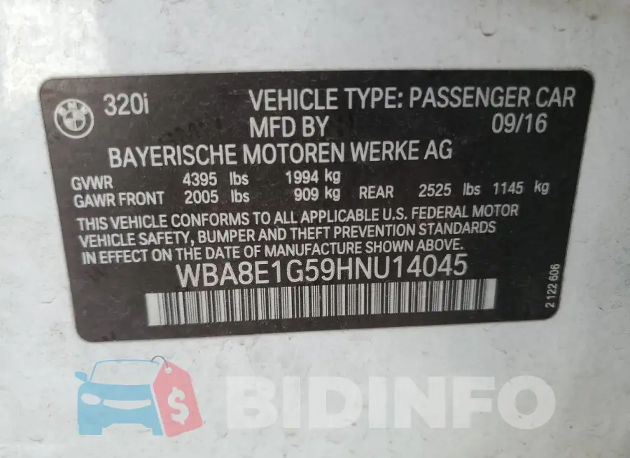 WBA8E1G59HNU14045 Photo# 12