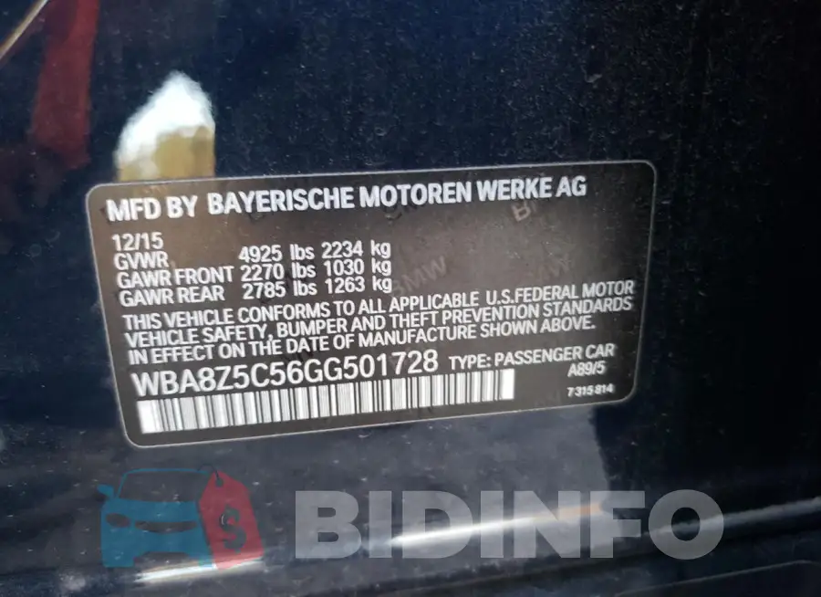 WBA8Z5C56GG501728 Photo# 12
