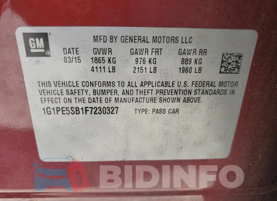 1G1PE5SB1F7230327 Photo# 12