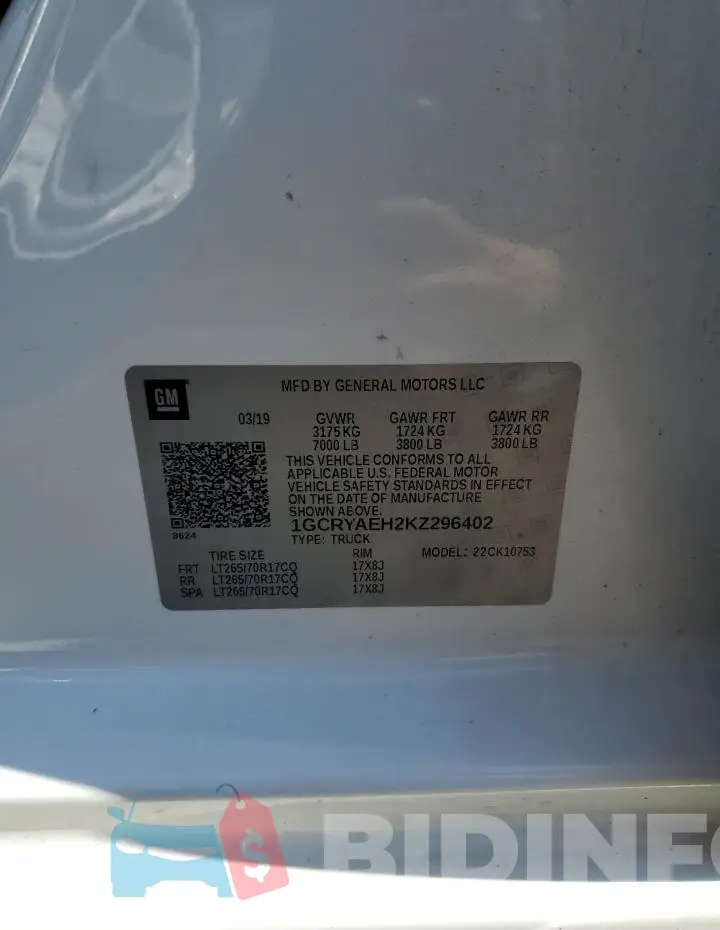 1GCRYAEH2KZ296402 Photo# 12
