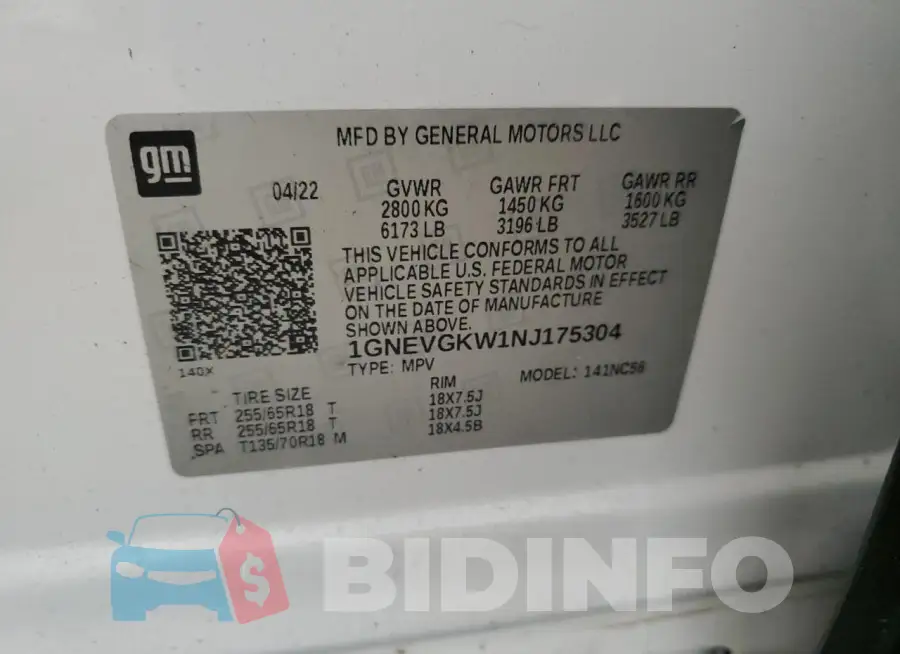 1GNEVGKW1NJ175304 Photo# 13