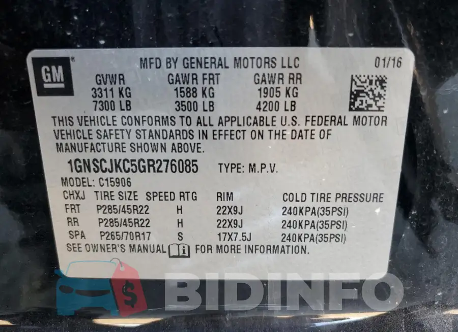 1GNSCJKC5GR276085 Photo# 13