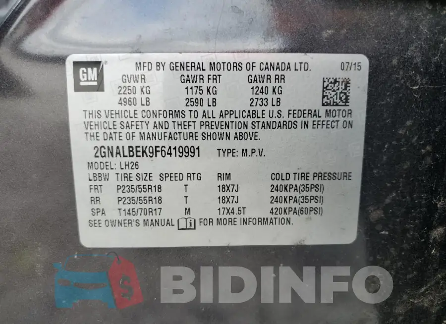 2GNALBEK9F6419991 Photo# 12
