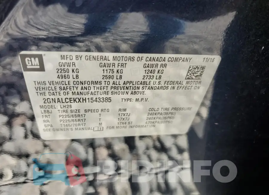 2GNALCEKXH1543385 Photo# 13