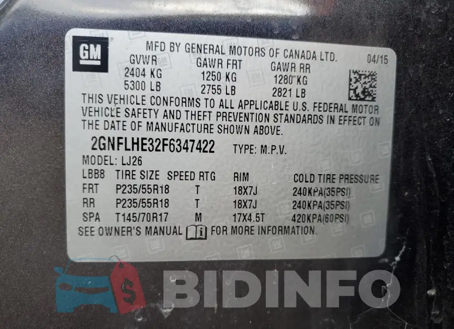 2GNFLHE32F6347422 Photo# 13