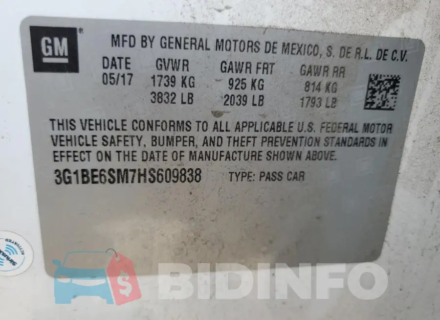 3G1BE6SM7HS609838 Photo# 12