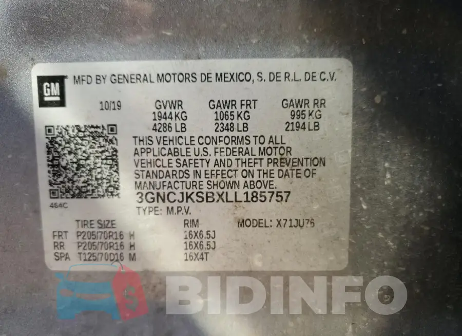 3GNCJKSBXLL185757 Photo# 13