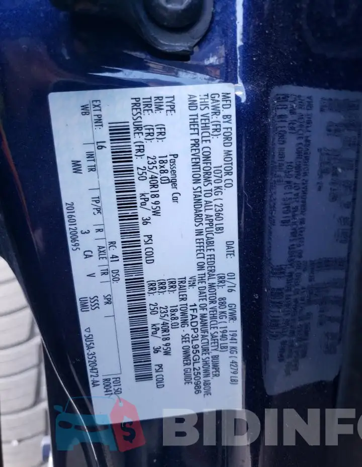 1FADP3L95GL250986 Photo# 12