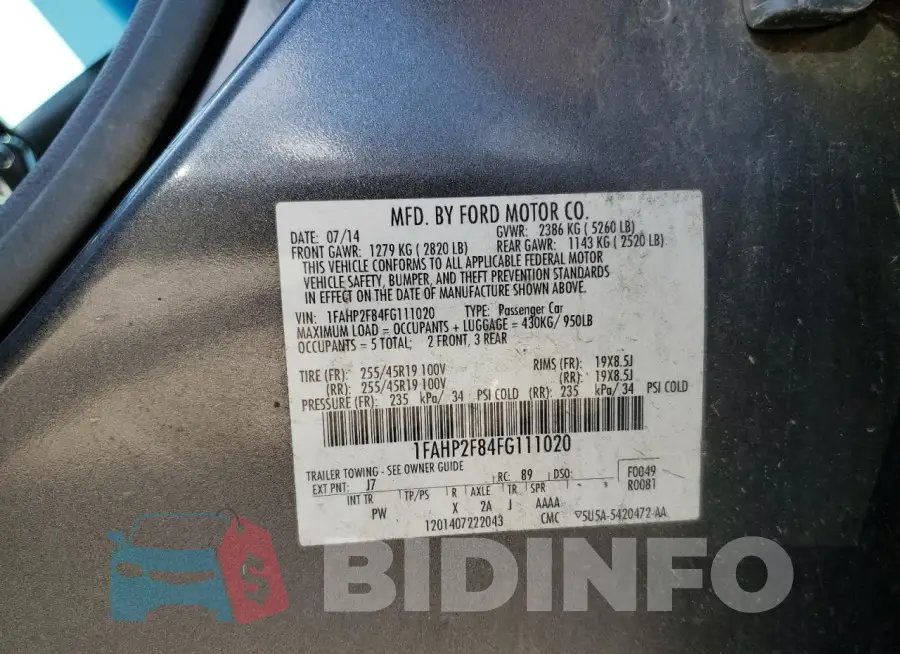 1FAHP2F84FG111020 Photo# 12