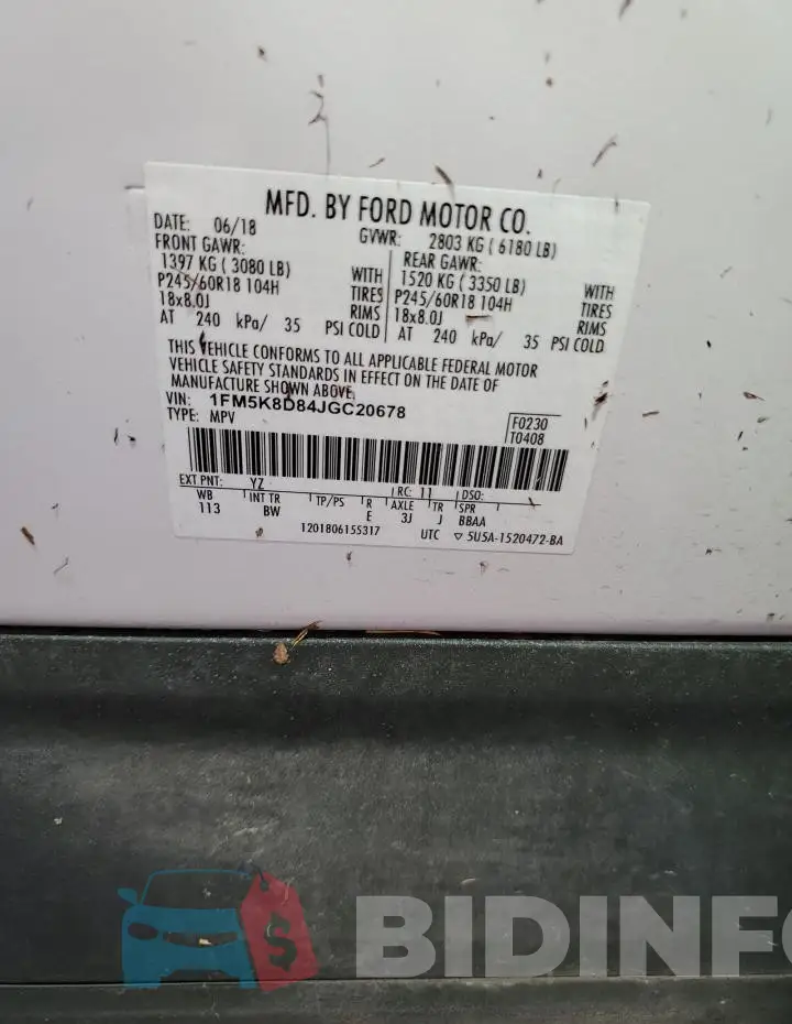 1FM5K8D84JGC20678 Photo# 14
